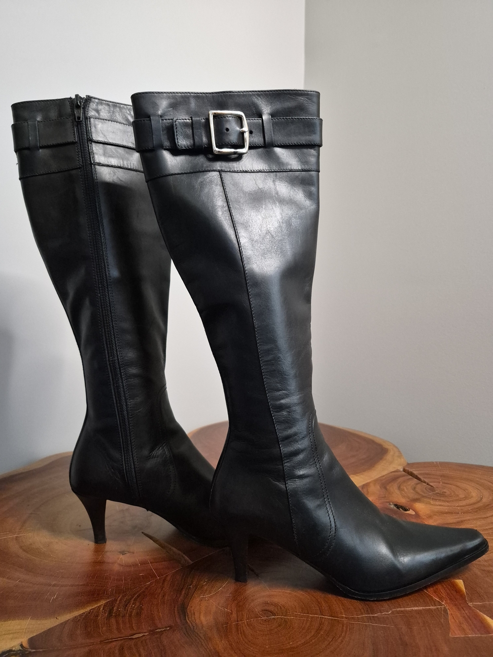 Coach Adrianna Black Leather Knee-High Boots with Buckle - 7.5 - Picture 3 of 8